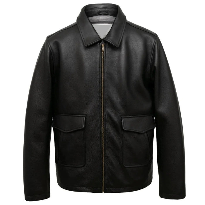 Urban Black Leather Shirt Collar Jacket