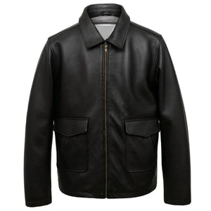 Urban Black Leather Shirt Collar Jacket