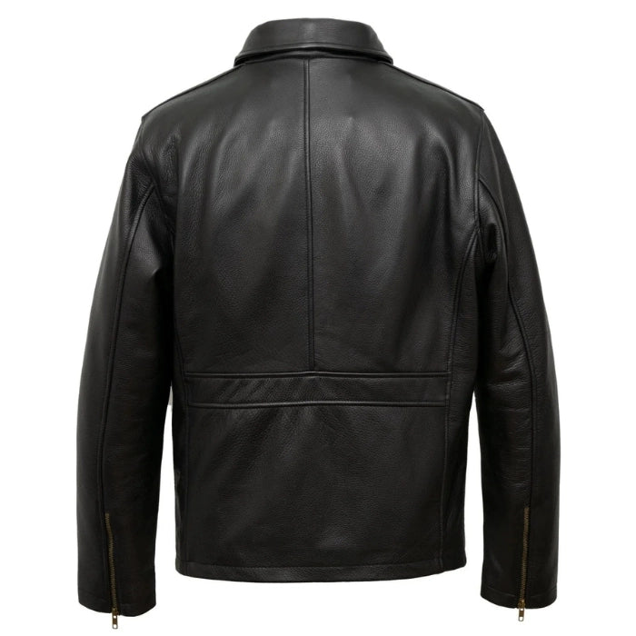 Urban Black Leather Shirt Collar Jacket