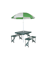 Stansport Folding Picnic Table With Umbrella, Aluminum Frame