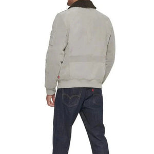 Men's Suede Leather Fur Collar Bomber Jacket