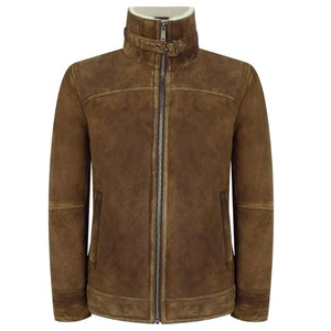 Men's Tan-Brown Shearling Suede Leather Jacket