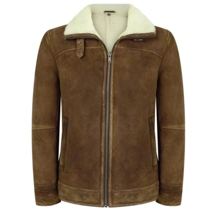 Men's Tan-Brown Shearling Suede Leather Jacket