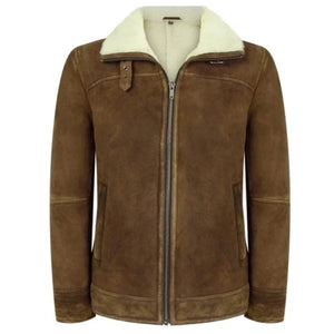 Men's Tan-Brown Shearling Suede Leather Jacket