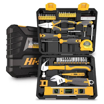 Open tool kit with various tools including pliers, screwdrivers, and wrenches on a white background.