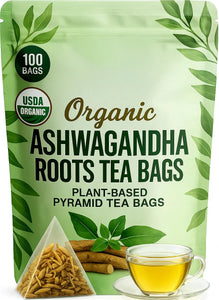 Tozzy Organic Ashwagandha Tea – 100 Count, Plant-Based Pyramid Tea Bags