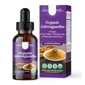 USDA Organic Ashwagandha Liquid Drops - Ashwagandha Root Extract for Stress and Mood Support - Delicious Pure Adaptogen Drops for Adults - Alcohol-Free Herbal Tinctures for Rest - 30 ml Bottle