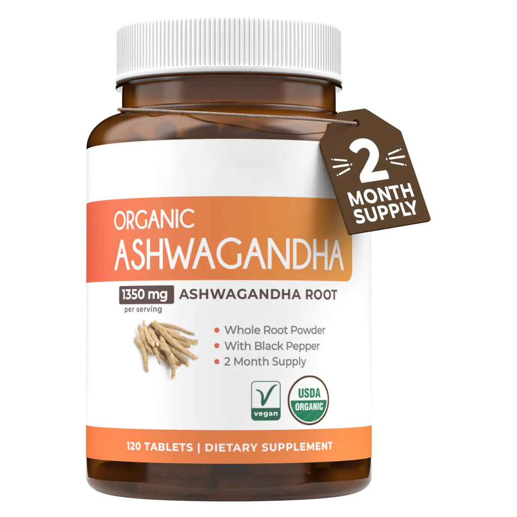 USDA Organic Ashwagandha Supplement - High Potency Ashwagandha Pills Made With Organic Black Pepper for Enhanced Absorption - Vegan Non-GMO Made in the USA & Lab Verified (2 Months Supply)