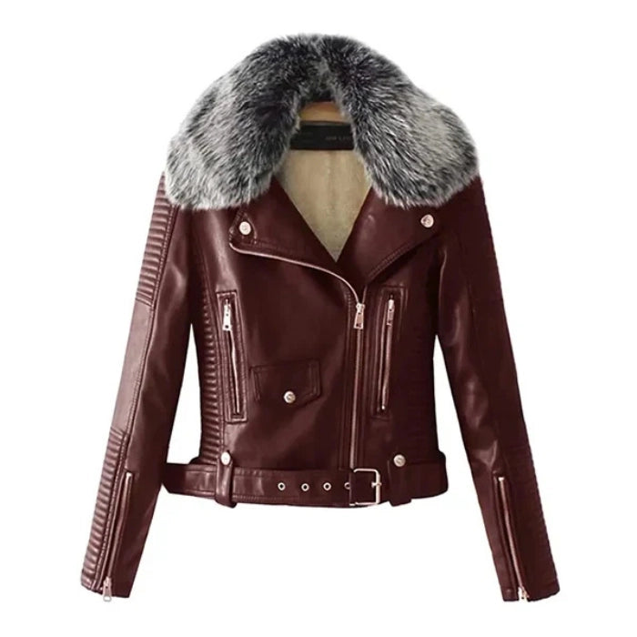 Venrelle Fur Quilted Shearling Moto Leather Jacket