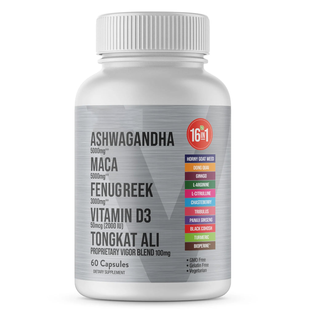 Viteey Ashwagandha Maca Fenugreek Supplement with Tongkat Ali – Drive, Passion & Energy Support for Men & Women – Mood, Calm & Stress Support - 60 Capsules