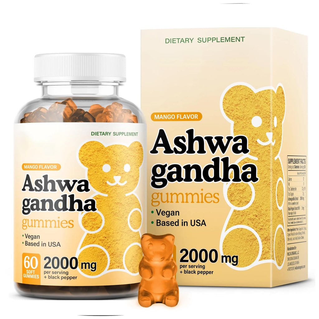 Wild & Organic Ashwagandha Gummies 2000mg - Mood Support Supplement w/Ashwagandha Root Extra Strength - Natural Calm Supplements Gummies - 60 Vegan, Non-GMO Chews