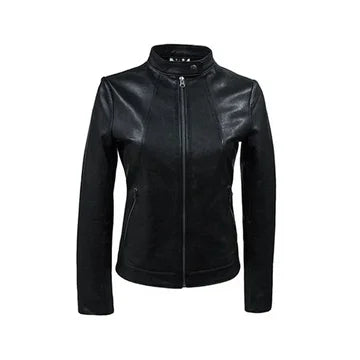 Black leather jacket on a white background
