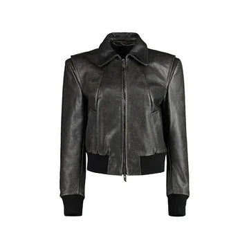 Black leather jacket on a white background