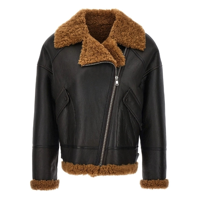 Xavina Aviator Shearling Bomber Leather Jacket