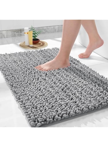 Yimobra Bathroom Rugs Non Slip Washable - Ultra Soft Absorbent Chenille Bath Mat, Quick Dry Shaggy Floor Carpet for Tub Shower, Gray Home Decor Accessories, 24x17 Inch