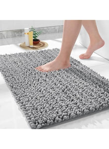 Yimobra Bathroom Rugs Non Slip Washable - Ultra Soft Absorbent Chenille Bath Mat, Quick Dry Shaggy Floor Carpet for Tub Shower, Gray Home Decor Accessories, 24x17 Inch