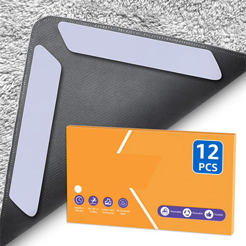 ZONGOOL 12 PCS Rug Tape, Reusable Washable Grippers for Rugs, Double Sided Non-Slip Rug Pads for Hardwood Floors, Rug Stoppers to Prevent Sliding, White