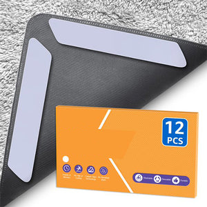 ZONGOOL 12 PCS Rug Tape, Reusable Washable Grippers for Rugs, Double Sided Non-Slip Rug Pads for Hardwood Floors, Rug Stoppers to Prevent Sliding, White