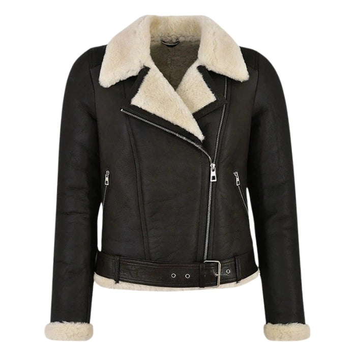 Zarvyn Sheepskin B3 Aviator Flying Belted Jacket White Fur