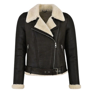 Zarvyn Sheepskin B3 Aviator Flying Belted Jacket White Fur