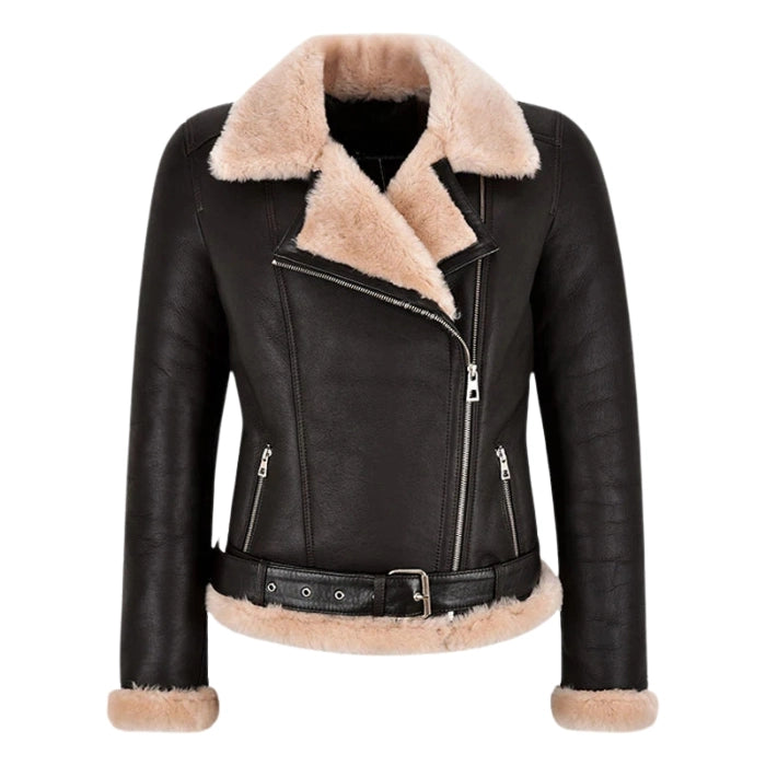 Zarvyn Sheepskin B3 Aviator Flying Belted Jacket Beige Fur