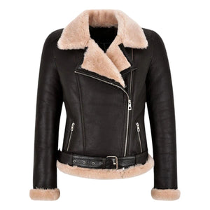 Zarvyn Sheepskin B3 Aviator Flying Belted Jacket Beige Fur