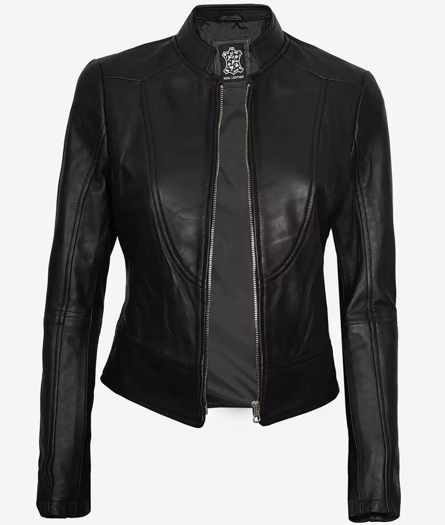 Womens Slim Fit Black Leather Biker Jacket