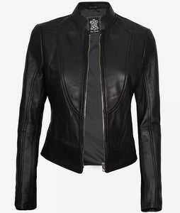 Womens Slim Fit Black Leather Biker Jacket