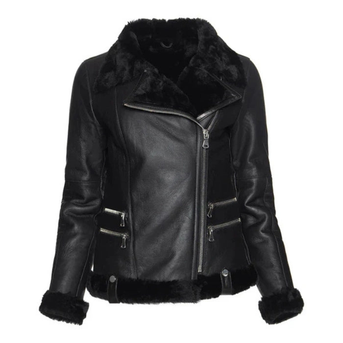 Mirelda Sheepskin Shearling-Trimmed Aviator Jacket