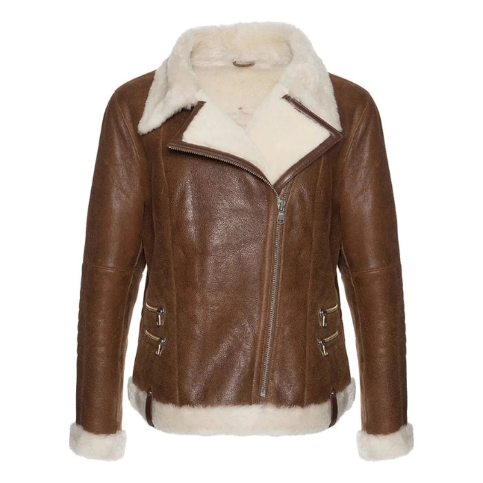 Helvani Women's Soft Sheepskin Shearling Leather Jacket