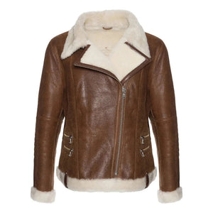 Helvani Women's Soft Sheepskin Shearling Leather Jacket