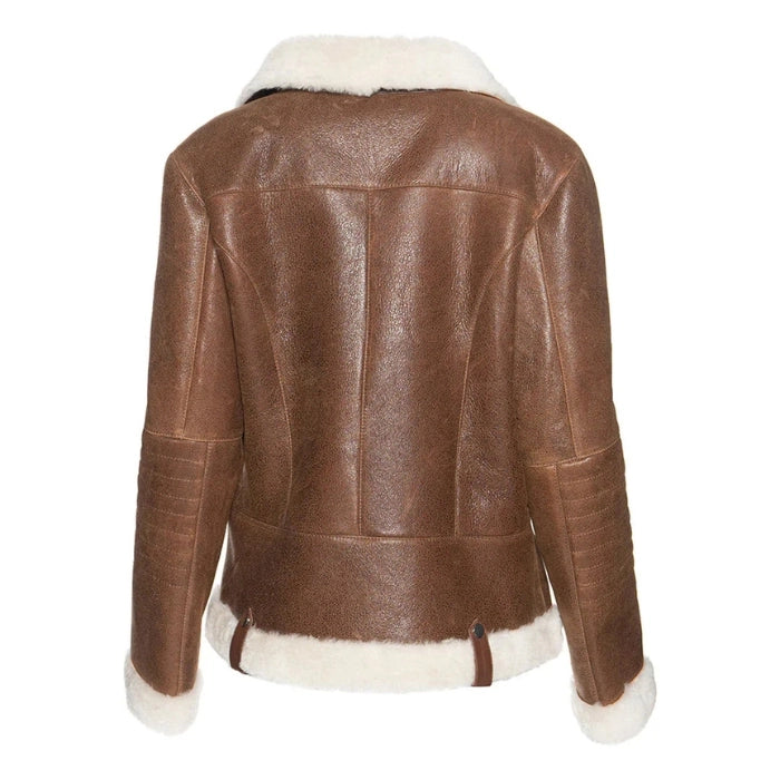 Helvani Women's Soft Sheepskin Shearling Leather Jacket