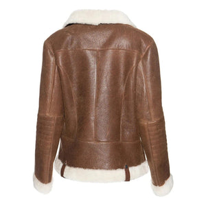 Helvani Women's Soft Sheepskin Shearling Leather Jacket