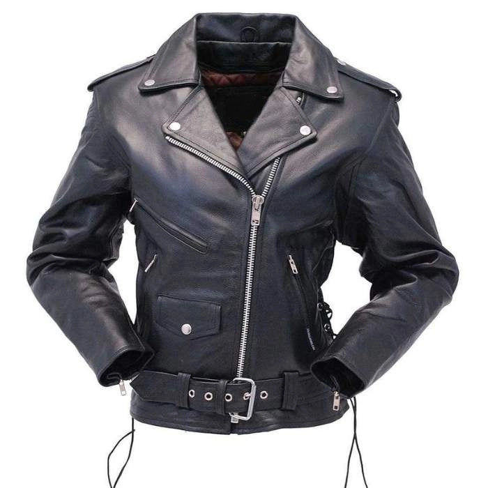 Women's Black Lace-Up Leather Motorcycle Jacket