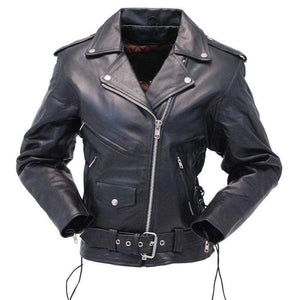 Women's Black Lace-Up Leather Motorcycle Jacket