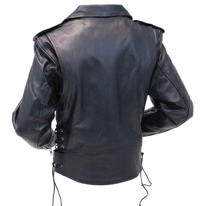 Women's Black Lace-Up Leather Motorcycle Jacket