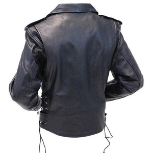 Women's Black Lace-Up Leather Motorcycle Jacket