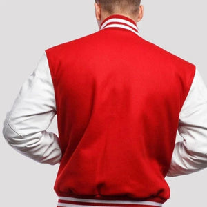 Scarlet Wool Varsity Hoodie Jacket with Bright White Sleeves