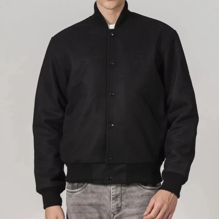 All Black Wool Customizable Varsity Jacket