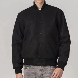 All Black Wool Customizable Varsity Jacket