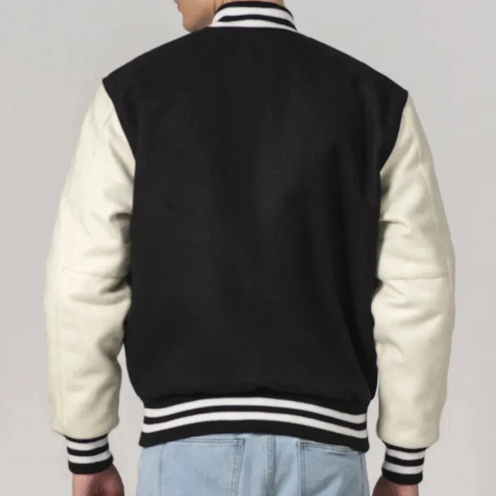 Black & White Customizable All-Wool Varsity Jacket