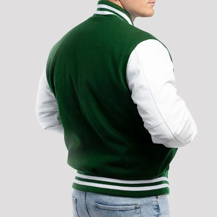 Kelly Green & White Customizable All-Wool Varsity Jacket