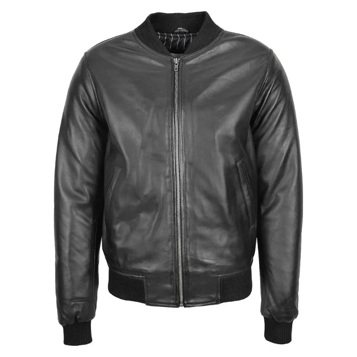 Beazley MA1 Black Leather Bomber Jacket
