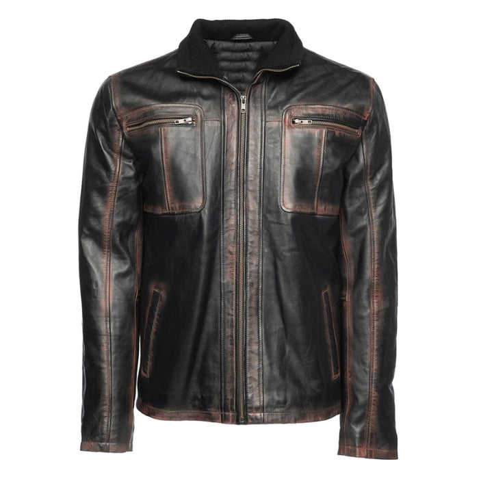Distressed Burnished Copper Leather Jacket