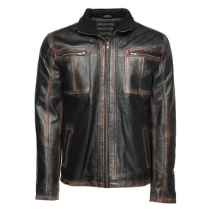 Distressed Burnished Copper Leather Jacket