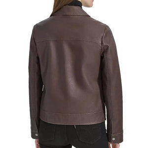 Elise Women Brown Leather Trucker Jacket