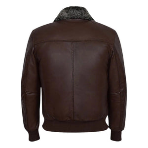 Ravclif Black Bomber Leather Jacket Natural Fur Collar