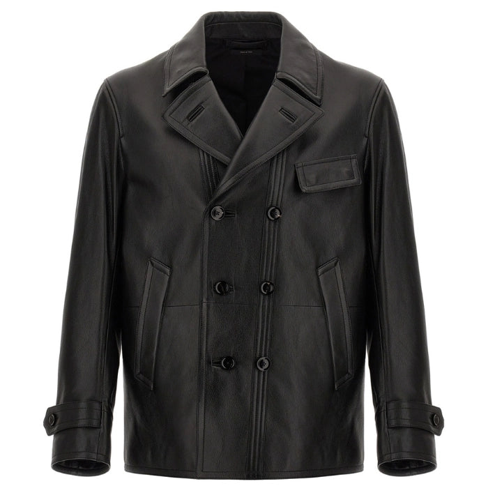 Terra Button-Up Black Leather Jacket