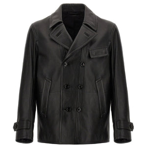 Terra Button-Up Black Leather Jacket