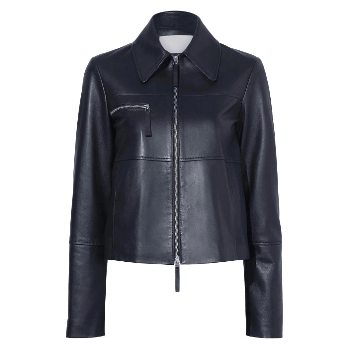 Liora Classic Front-Zip Leather Jacket